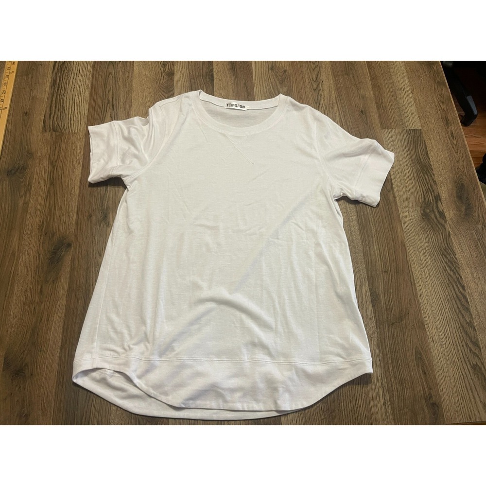 Temofon Shirt, Women's Size Large, White, Short Sleeve, Crew Neck